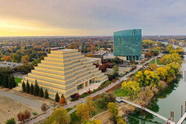 Aerial View of Sacramento's Iconic Ziggurat and River